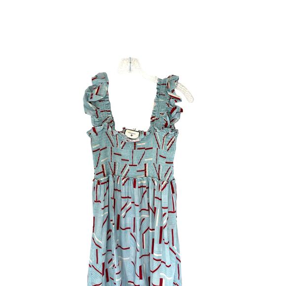 Tuckernuck Blue Red White Rory‎ Smocked Flutter Sleeve Midi Dress Size Medium - Picture 7 of 10
